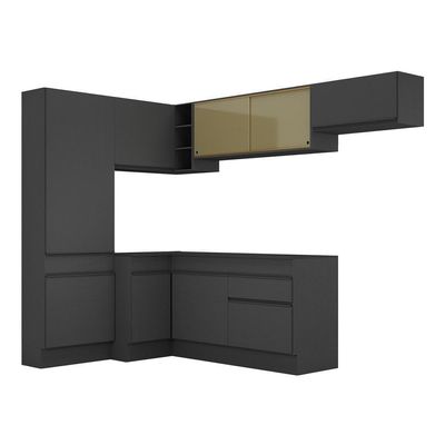 Armário De Cozinha Completa De Canto Com Rodapé Veneza Multimóveis V2087 Preto Preto