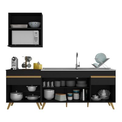 Cozinha Compacta Veneza Gb Mp2075 Com Armário E Balcão Preta