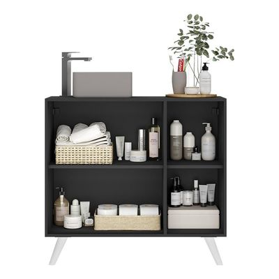 Gabinete Banheiro 3 Portas Retrô 90Cm Mp5030 Preto/Branco