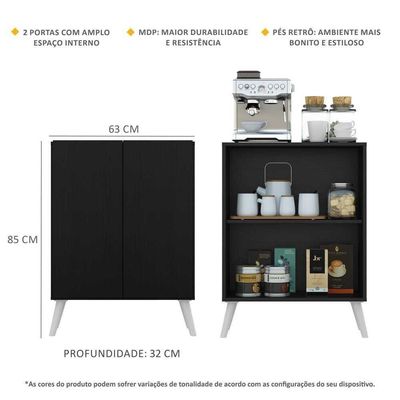 Aparador Buffet 2 Portas Multimóveis V3609 Preto/Branco