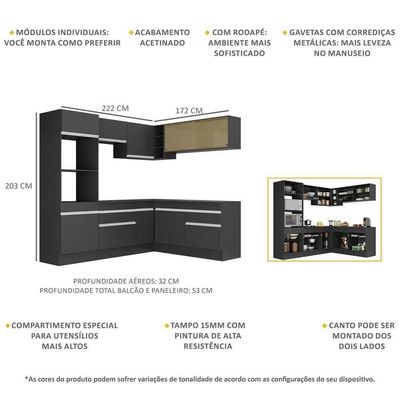 Armário De Cozinha Completa De Canto Mp2099.898 Preto/Branco