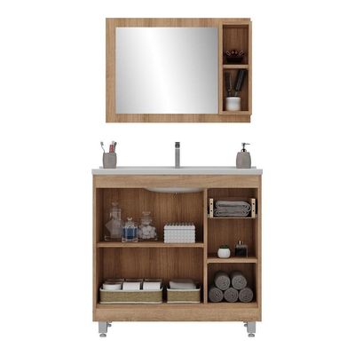 Gabinete Banheiro Com Cuba E Espelheira 80cm Multimóveis Cr10102 Castanho Argel/branco