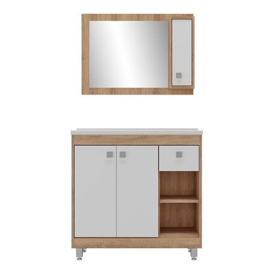 Gabinete Banheiro Com Cuba E Espelheira 80cm Multimóveis Cr10102 Castanho Argel/branco