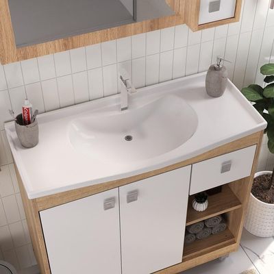 Gabinete Banheiro Com Cuba E Espelheira 80cm Multimóveis Cr10102 Castanho Argel/branco