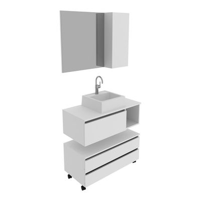 Gabinete De Banheiro + Cuba 80cm Cr10094 Branco Branco