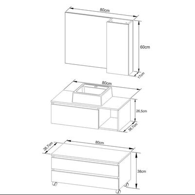 Gabinete De Banheiro + Cuba 80cm Cr10094 Branco Branco