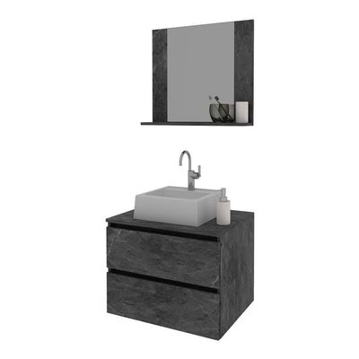 Gabinete De Banheiro + Cuba 60cm Cr10097 Mármore Lunar