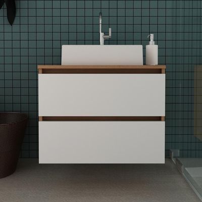 Gabinete Banheiro 2 Gavetas 60Cm Cr10087 Amêndoa/Branco