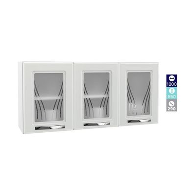 Armário De Cozinha De Aço Aéreo Triplo 120cm Branco