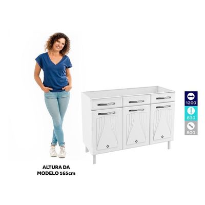 Balcão De Cozinha De Aço Triplo S/ Tampo Para Pia 120cm