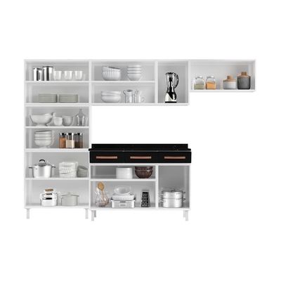 Cozinha De Aço Completa Com Balcão Glass Branco preto