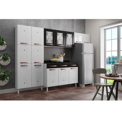 Cozinha De Aço Completa Com Balcão Glass Branco preto