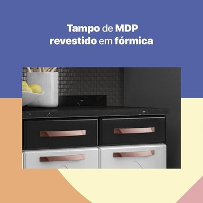 Cozinha De Aço Completa Com Balcão Glass Branco preto