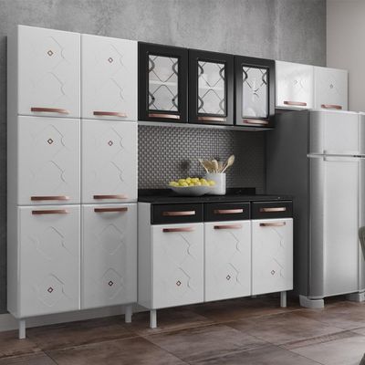Cozinha De Aço Completa Com Balcão Glass Branco preto