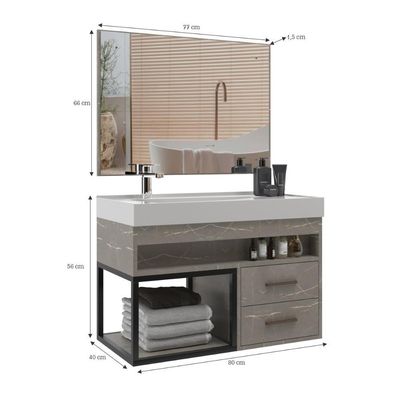 Gabinete Banheiro Com Cuba E Espelheira 80cm Multimóveis Vcr10071 - Marmo Crema Marmo Crema