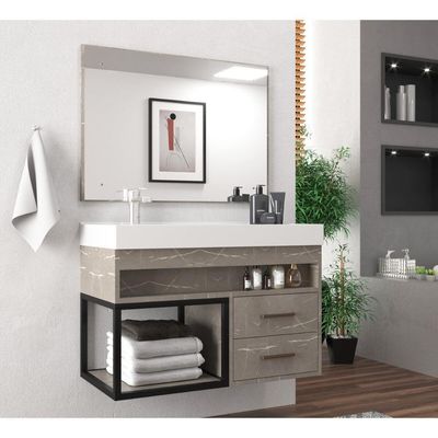 Gabinete Banheiro Com Cuba E Espelheira 80cm Multimóveis Vcr10071 - Marmo Crema Marmo Crema