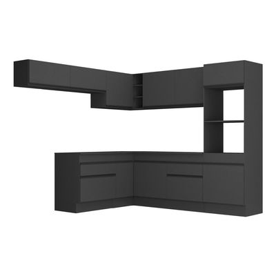 Armário De Cozinha Completa De Canto Com Rodapé V2105 Preto
