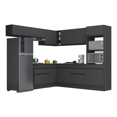 Armário De Cozinha Completa De Canto Com Rodapé V2105 Preto