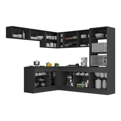 Armário De Cozinha Completa De Canto Com Rodapé V2105 Preto