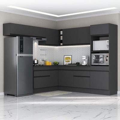 Armário De Cozinha Completa De Canto Com Rodapé V2105 Preto