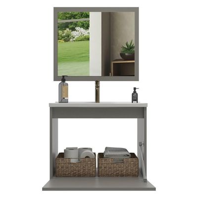 Gabinete Banheiro 60cm Com Cuba E Espelheira Multimóveis Cr10103 Cimento Cimento