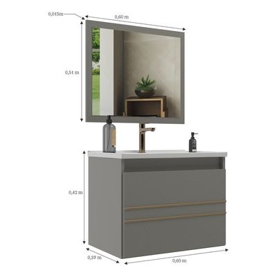 Gabinete Banheiro 60cm Com Cuba E Espelheira Multimóveis Cr10103 Cimento Cimento