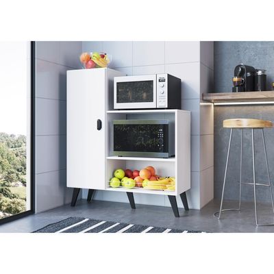 Balcão Retrô Para Forno E Microondas Com Fruteira Multimóveis Cr20095 Branco Branco