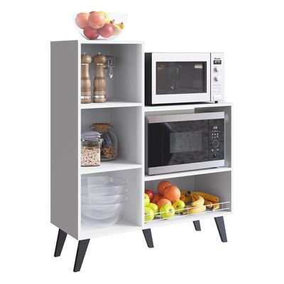 Balcão Retrô Para Forno E Microondas Com Fruteira Multimóveis Cr20095 Branco Branco