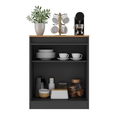 Aparador Buffet 60cm 2 Portas Com Chave Multimóveis CR50099 Amêndoa/preto