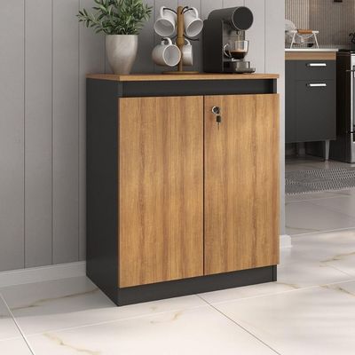 Aparador Buffet 60cm 2 Portas Com Chave Multimóveis CR50099 Amêndoa/preto