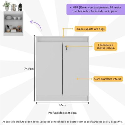 Aparador Buffet 60cm 2 Portas Com Chave Multimóveis CR50099 Branco