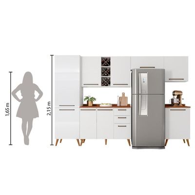 Armário De Cozinha Completa Com Adega 9 Portas 3 Gavetas Favorita Branco/nature Branco Nature