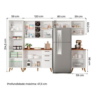 Armário De Cozinha Completa Com Adega 9 Portas 3 Gavetas Favorita Branco/nature Branco Nature