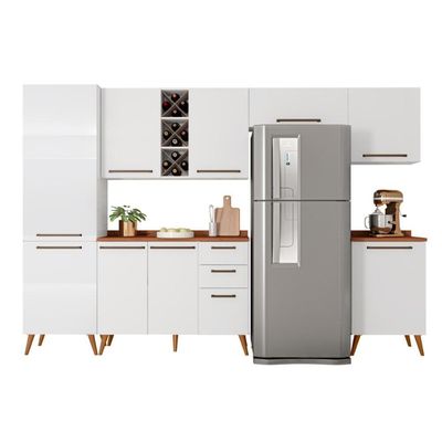 Armário De Cozinha Completa Com Adega 9 Portas 3 Gavetas Favorita Branco/nature Branco Nature