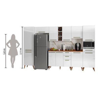 Armário De Cozinha Completa Com Adega 11 Portas 4 Gavetas Favorita Branco/nature Branco Nature