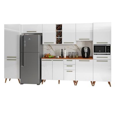 Armário De Cozinha Completa Com Adega 11 Portas 4 Gavetas Favorita Branco/nature Branco Nature