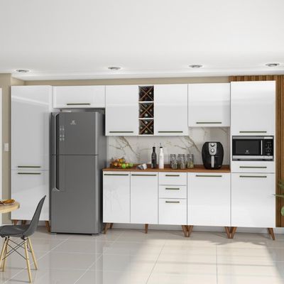 Armário De Cozinha Completa Com Adega 11 Portas 4 Gavetas Favorita Branco/nature Branco Nature