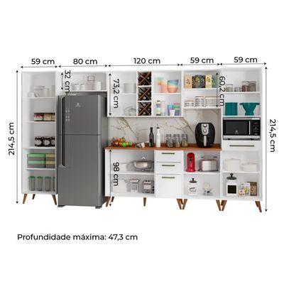 Armário De Cozinha Completa Com Adega 11 Portas 4 Gavetas Favorita Branco/nature Branco Nature