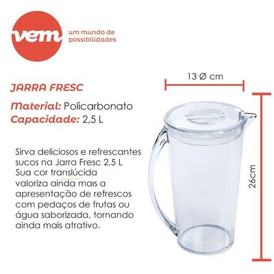 Jarra Fresc 2,5l Fumê Em Policarbonato Linha Tendência Vem
