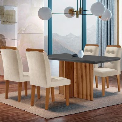 Mesa Olimpia 120cm Mdf Vidro Canto Copo Com 4 Cadeiras Carol