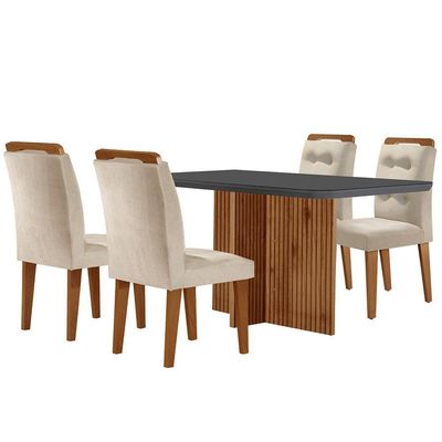 Mesa Olimpia 120cm Mdf Vidro Canto Copo Com 4 Cadeiras Carol