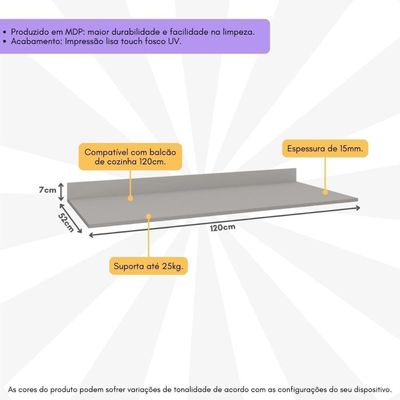 Tampo Mdp 15mm Para Balcão De Cozinha 120cm Multimóveis Cr20290 Cinza