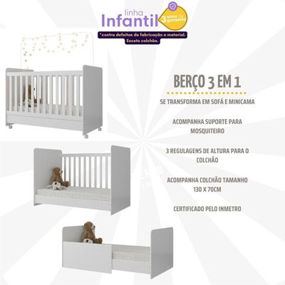 Berço Americano 3 Em 1 Com Colchão Incluso Chantilly Multimóveis Branco