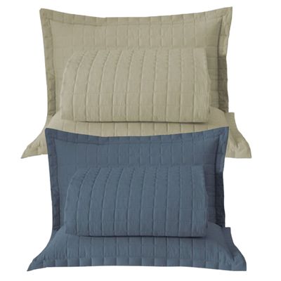 Combo 2 Kit Cobre Leito Colcha Monaco Casal Dupla Face - Caqui - Azul
