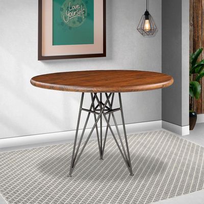Mesa Sala de Jantar Cozinha Monary Redonda 110cm Grafite Madeira Maciça Rustic Brown - Gran Belo