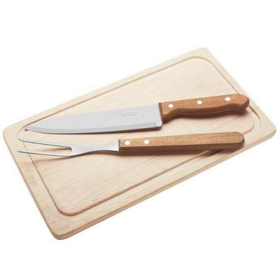 Conjunto para Churrasco Tramontina Dynamic em Aço Inox e Madeira 3 Peças Inox e Natural
