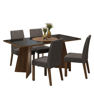 Conjunto Sala Jantar Mesa Vidro 4 Cadeiras Rustic