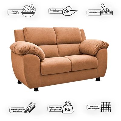 Sofá 2 Lugares Cama inBox Paris com 152cm de Largura e Revestido em Bouclé Caramelo