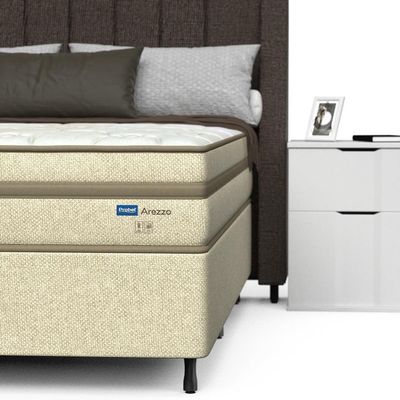 Cama Box Casal Probel Arezzo Revestido em Tecido Jacquard + Colchão com Pillow Euro e Molas Ensacadas Individualmente 26x138x188cm Bege com Branco