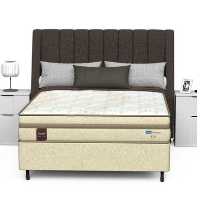 Cama Box Casal Probel Arezzo Revestido em Tecido Jacquard + Colchão com Pillow Euro e Molas Ensacadas Individualmente 26x138x188cm Bege com Branco